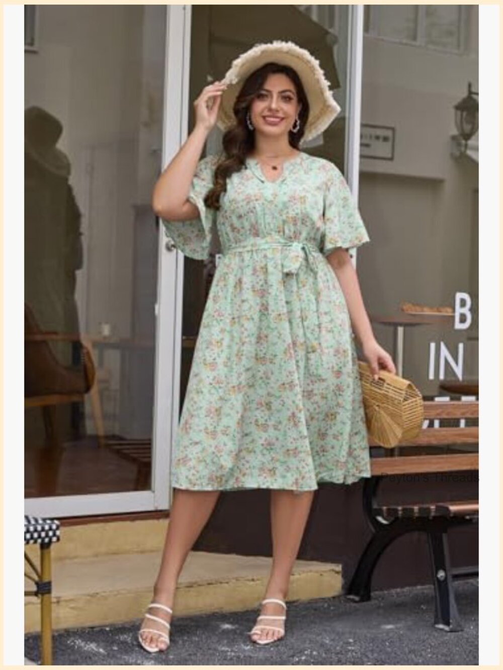 Plus Size Floral V-Neck A-Line Dress with Pockets - Picture 6 of 7